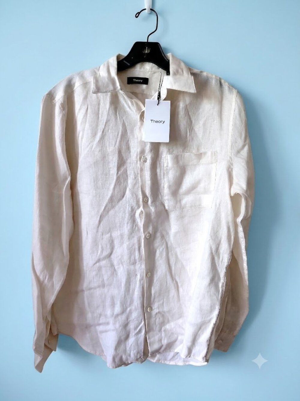 $225 NWT Men's Theory Size L Color Ivory 100% Precise Linen Long Sleeve Shirt